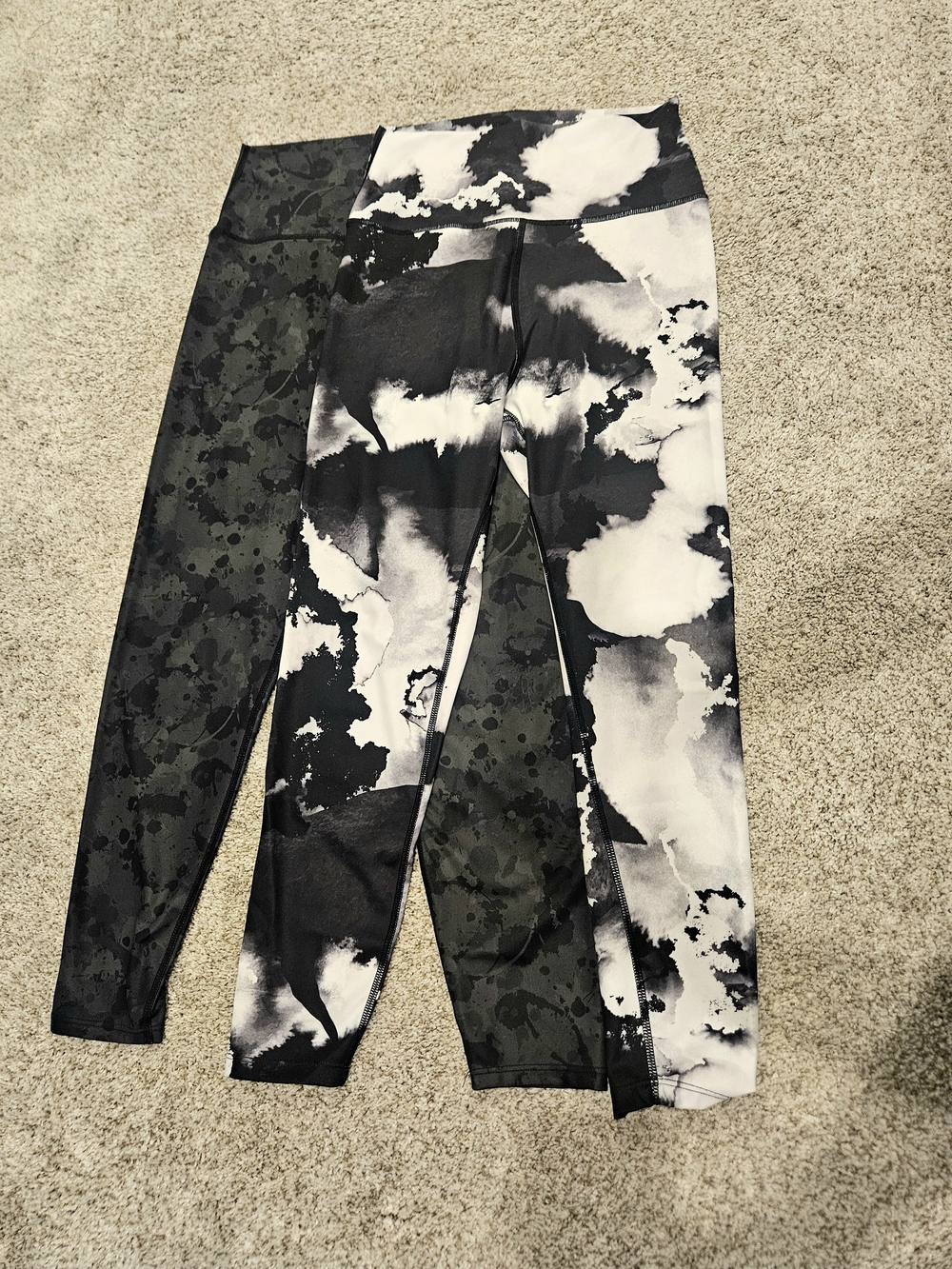 Womens BSP Set Of 2 Black & White Marble Print Leggings